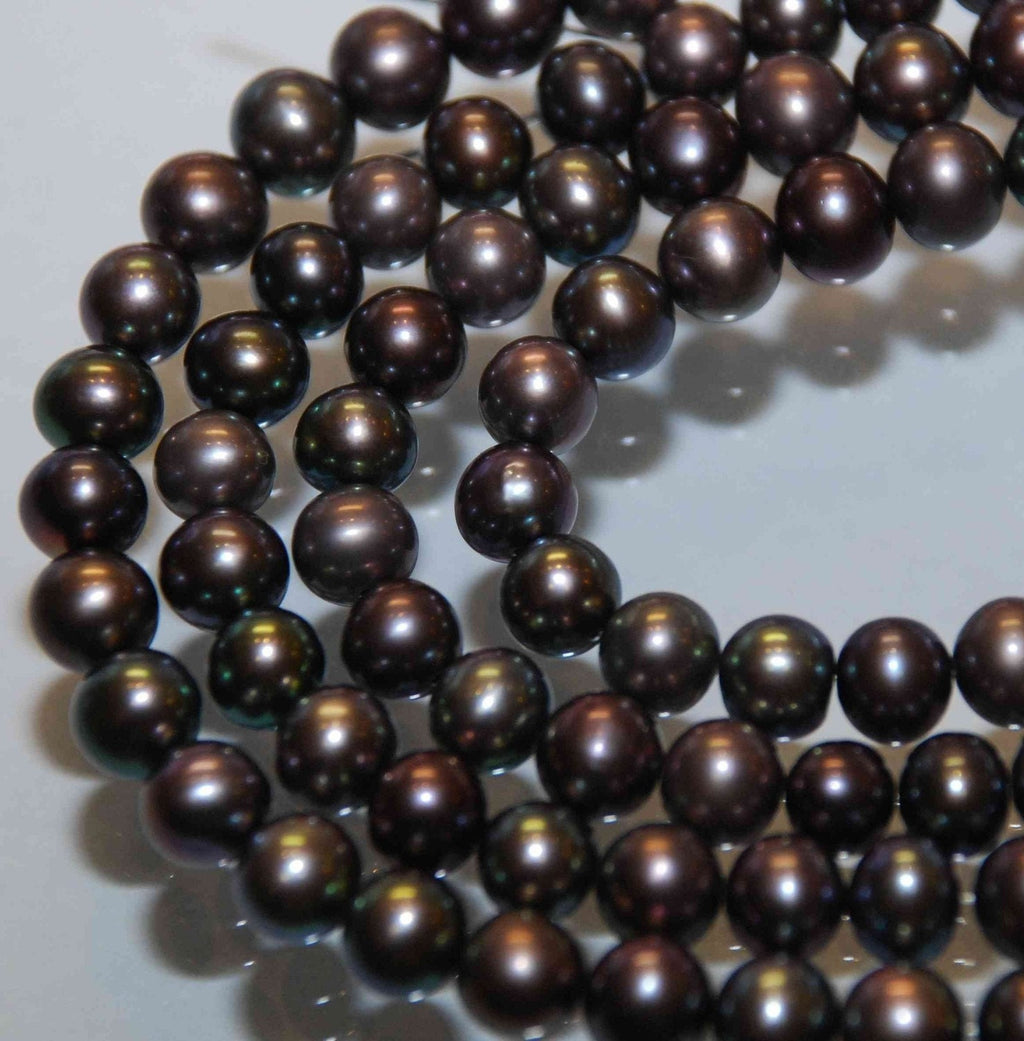 7mm AAA high quality Rainbow Peacock black Genuine Freshwater Pearl-----round potato half strand 7" 20pc---New arrival SALE