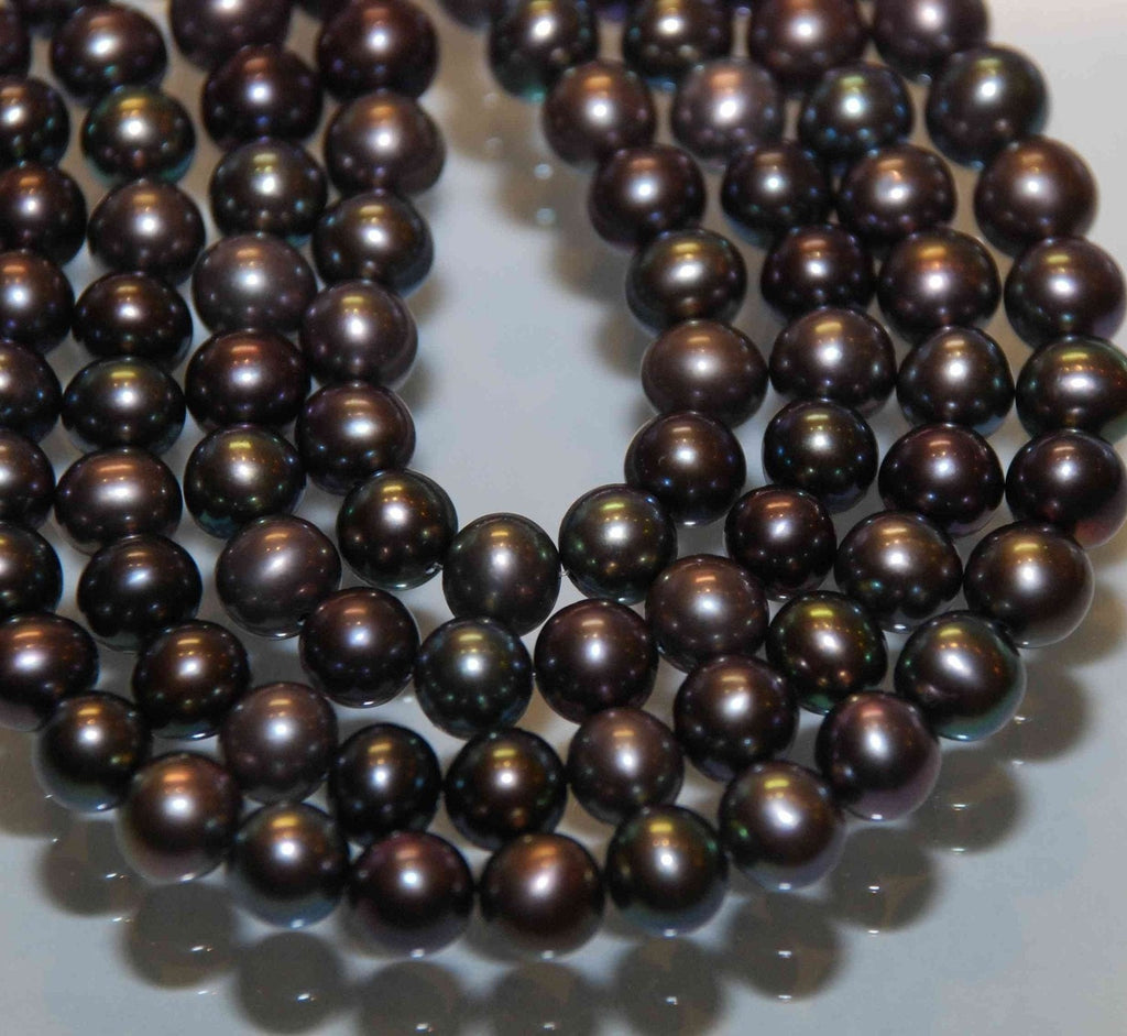 7mm AAA high quality Rainbow Peacock black Genuine Freshwater Pearl-----round potato half strand 7" 20pc---New arrival SALE