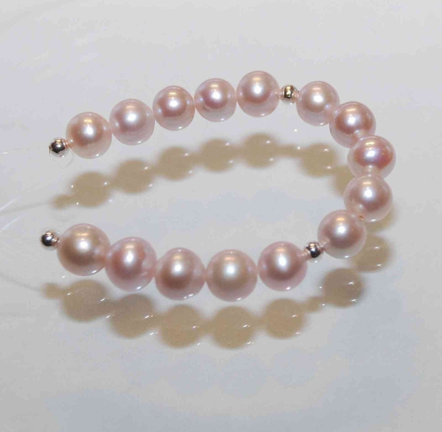 AAA+ 6.5-7mm Round Natural Baby Pink Genuine Freshwater Pearl, great luster and skin short strand 15 pcs pearl beads