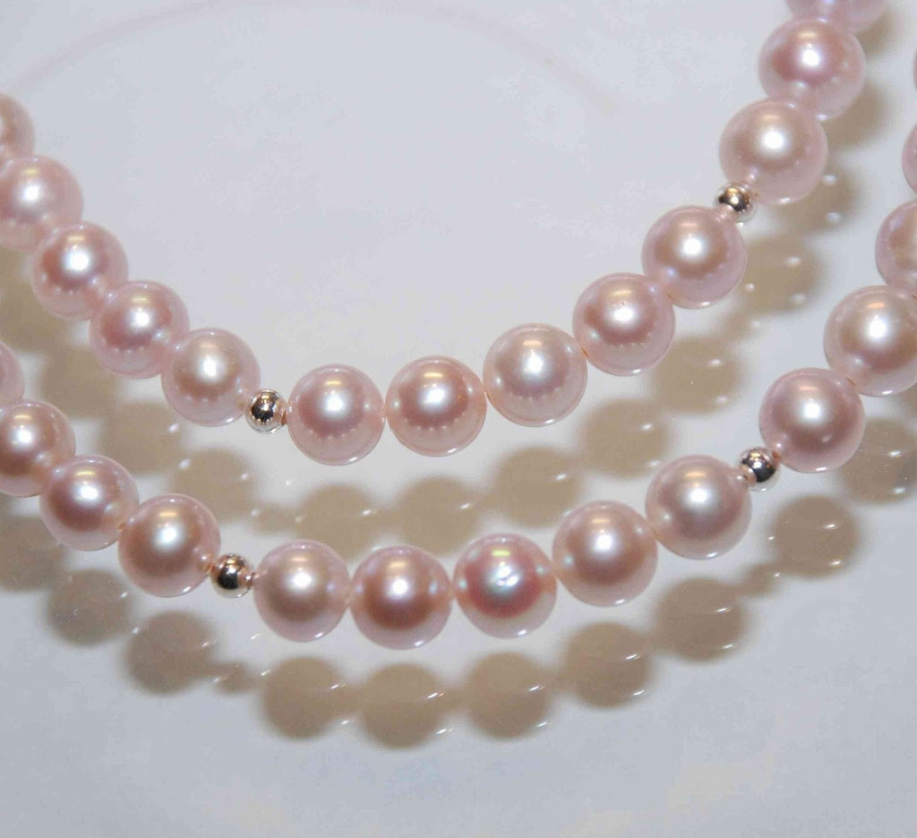 AAA+ 6.5-7mm Round Natural Baby Pink Genuine Freshwater Pearl, great luster and skin short strand 15 pcs pearl beads