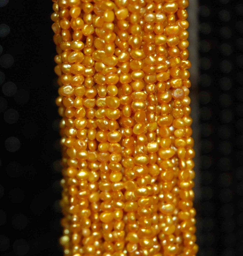 AAA 3-4mm Tiny Seed Corn Pearl, 15" full strand Freshwater Pearl 105 plus pc gold yellow loose pearl beads--#SD71004  New Arrival SALE