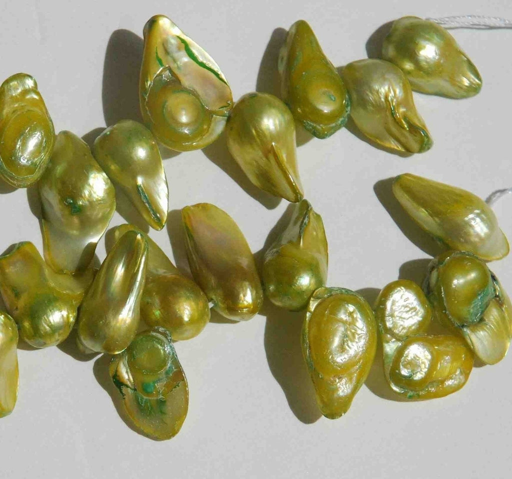 10X20mm Teeth Biwa Baroque Pearl Freshwater Pearl peek green color ON SALE 1 strand 15"40 pc loose pearl beads Wholesale promotion