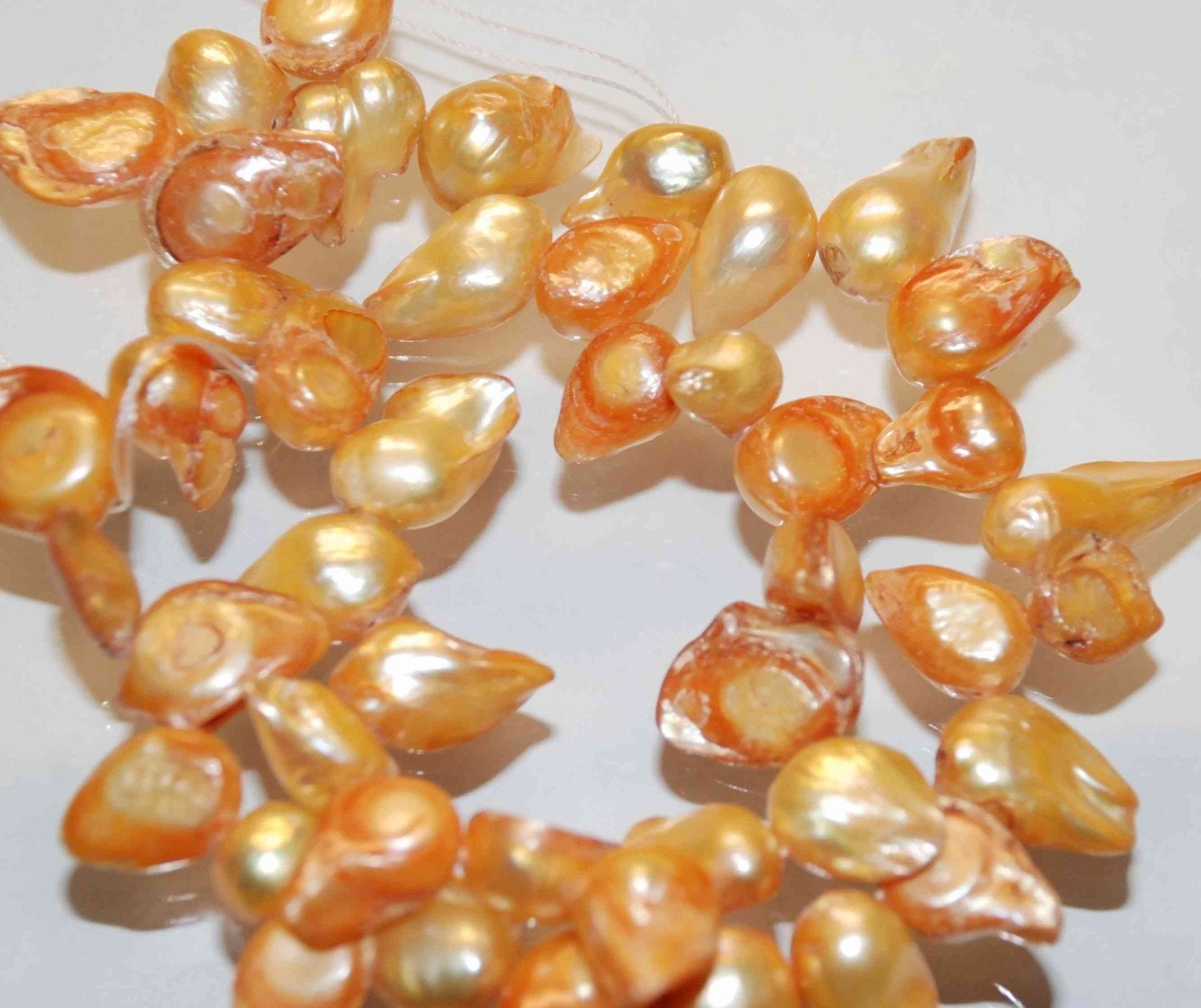 Teeth Biwa Dancing Baroque Freshwater Pearl Champagne Gold color pearl beads 15" full strand wholesale Promotion deal SALE