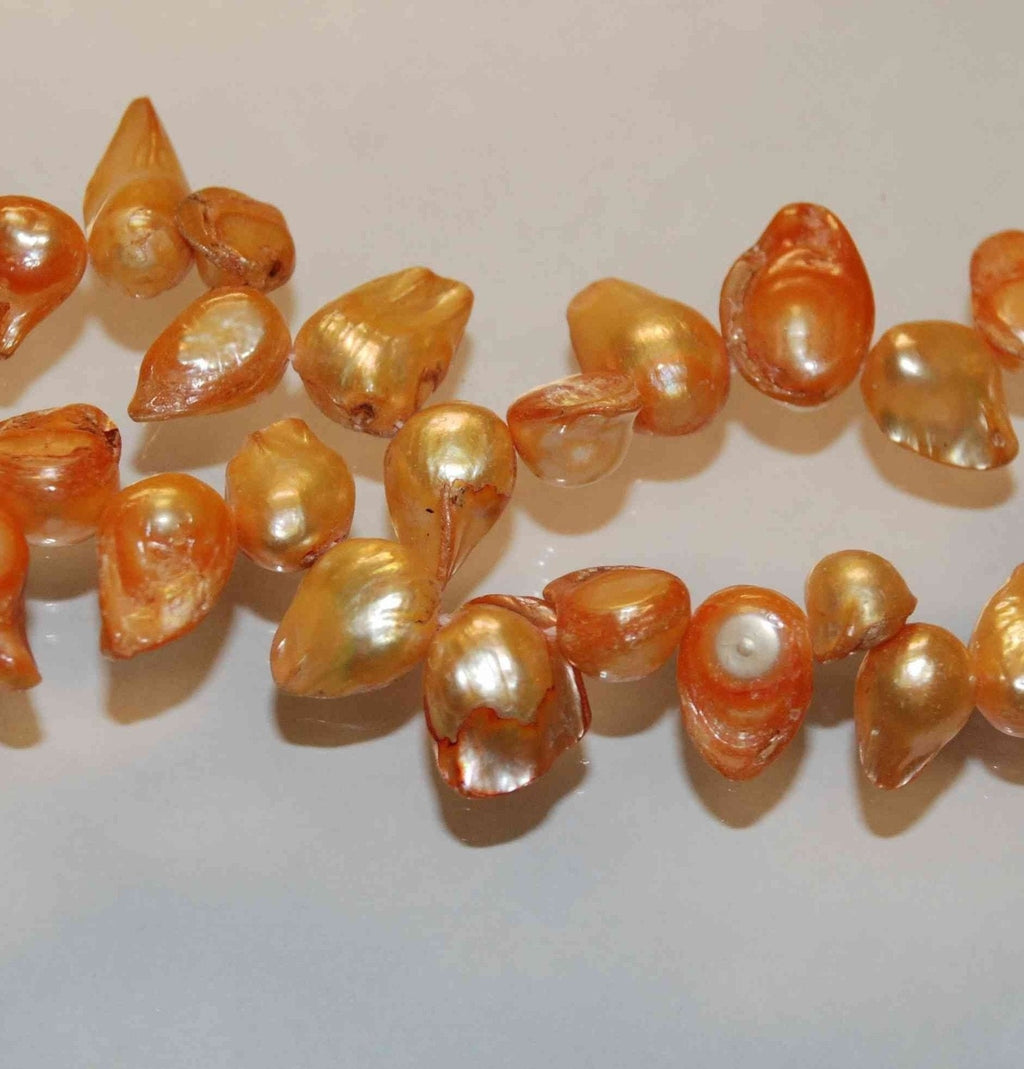 Teeth Biwa Dancing Baroque Freshwater Pearl Champagne Gold color pearl beads 15" full strand wholesale Promotion deal SALE