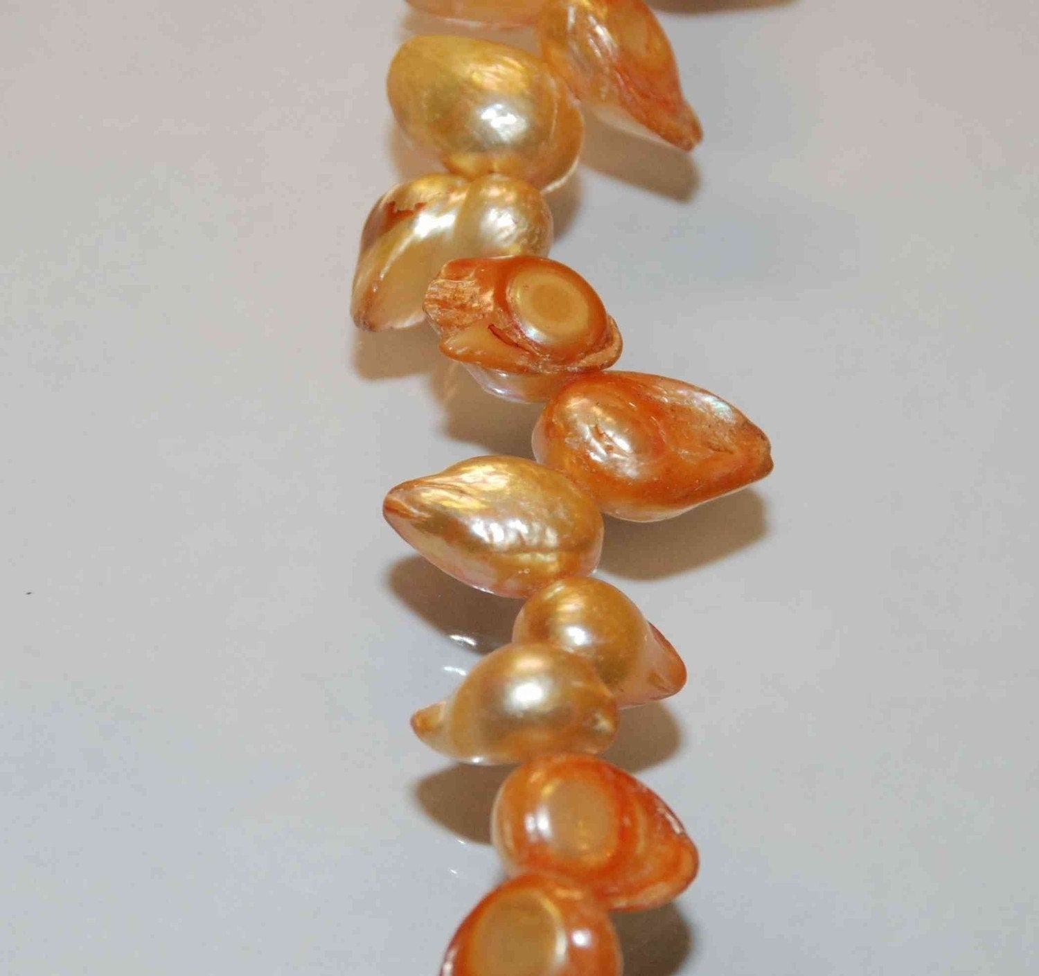 Teeth Biwa Dancing Baroque Freshwater Pearl Champagne Gold color pearl beads 15" full strand wholesale Promotion deal SALE