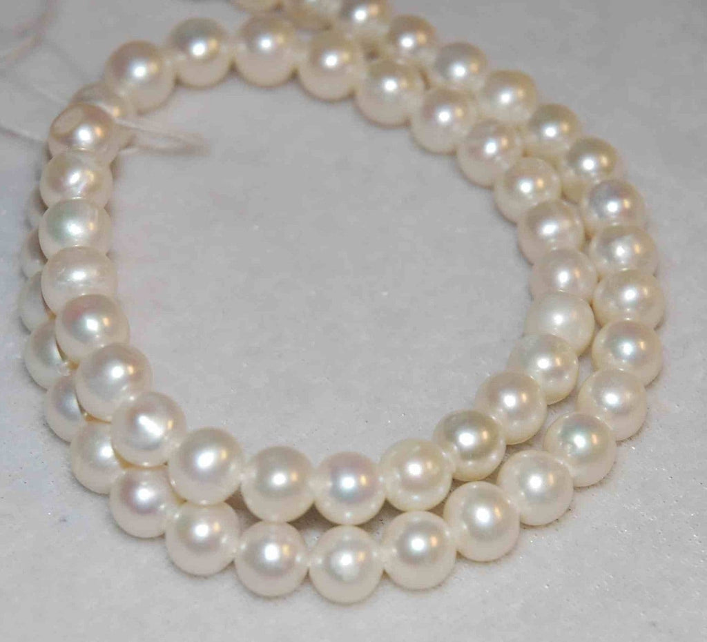 NEW AA+ 7-7.5mm Full Strand Natural ivory white, round off Freshwater Pearl- very Round potato 15.5 inch strand pearl beads---HOT deal