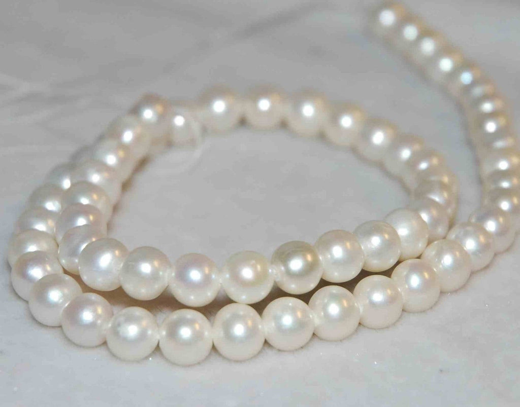 NEW AA+ 7-7.5mm Full Strand Natural ivory white, round off Freshwater Pearl- very Round potato 15.5 inch strand pearl beads---HOT deal