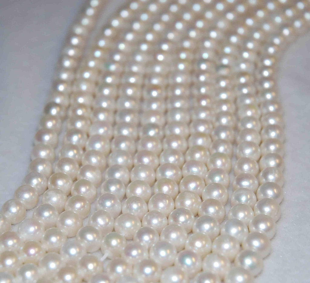 NEW AA+ 7-7.5mm Full Strand Natural ivory white, round off Freshwater Pearl- very Round potato 15.5 inch strand pearl beads---HOT deal