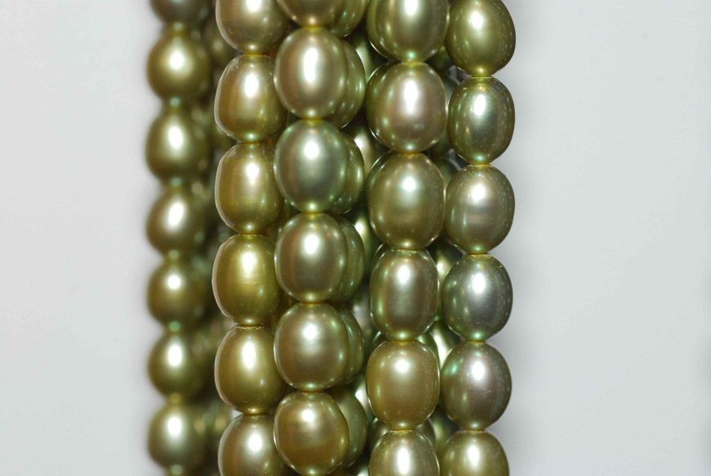AAA 5-6mmX7-8mm Rice Pearl oval Freshwater Pearl vintage mint green pearl beads olive green 15.5" full Strand 70pc loose pearl beads