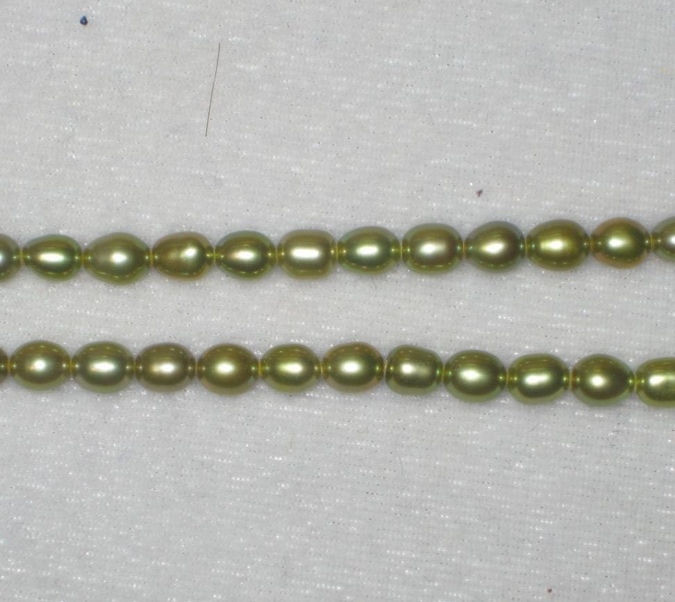 AAA 5-6mmX7-8mm Rice Pearl oval Freshwater Pearl vintage mint green pearl beads olive green 15.5" full Strand 70pc loose pearl beads