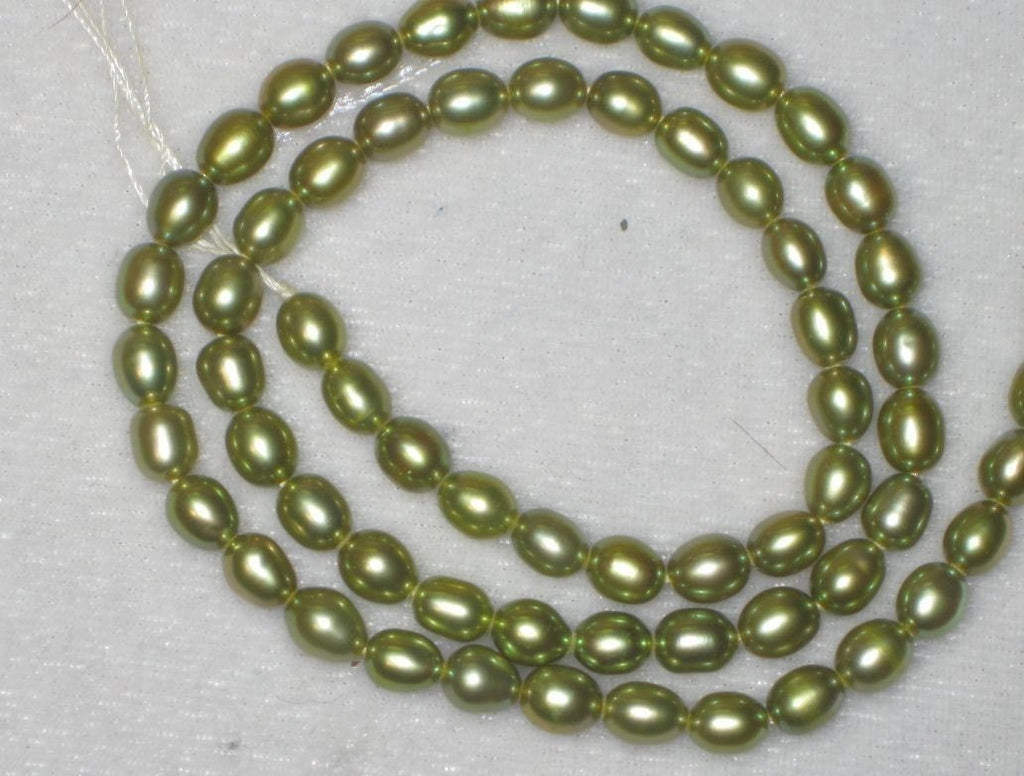 AAA 5-6mmX7-8mm Rice Pearl oval Freshwater Pearl vintage mint green pearl beads olive green 15.5" full Strand 70pc loose pearl beads