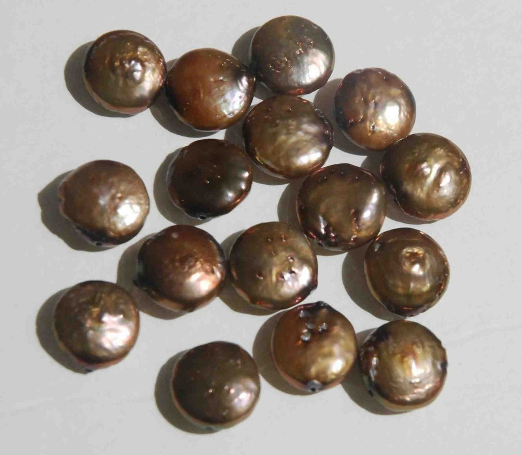 12-13mm Chocolate Brown Genuine Coin freshwater Pearl-----full strand 15.5"---New Bargin