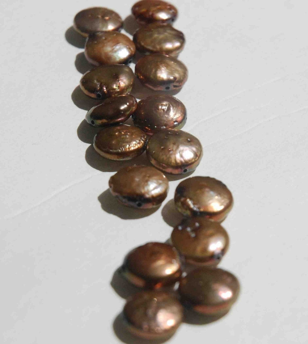 12-13mm Chocolate Brown Genuine Coin freshwater Pearl-----full strand 15.5"---New Bargin