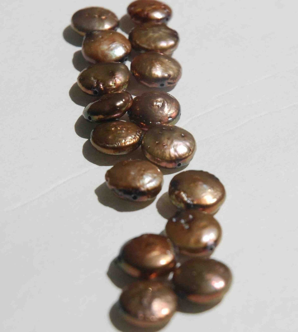 Freshwater Pearl 12-13mm Chocolate Brown Genuine Coin Pearl full strand 15"-------promotion sale Reduced