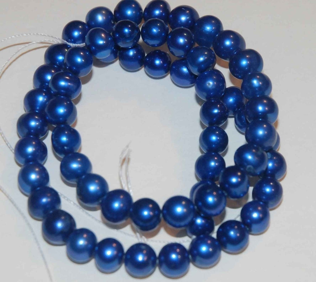 Stunning 7-7.5mm AA+ Freshwater Pearl Bright Blue Genuine Pearl round potato pearl short strand for designers--20 pcs #RP1014