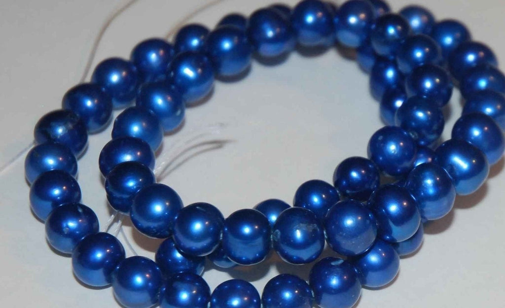Stunning 7-7.5mm AA+ Freshwater Pearl Bright Blue Genuine Pearl round potato pearl short strand for designers--20 pcs #RP1014