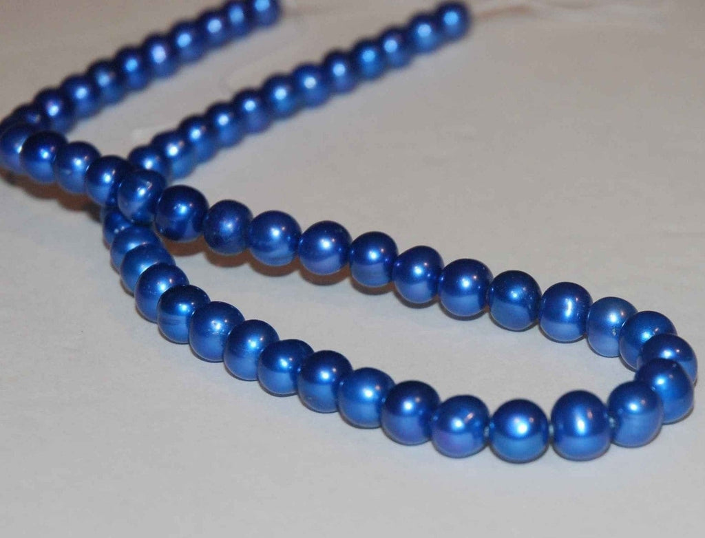 AA+ 7-7.5mm Full strand Bright Blue Genuine Freshwater Pear,l round potato pearl  15" 60+ pcs Pearl beads For Designer #RP1014S