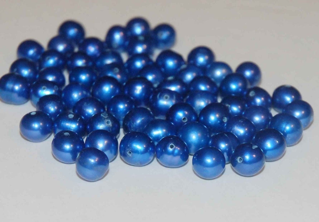 Stunning 7-7.5mm AA+ Freshwater Pearl Bright Blue Genuine Pearl round potato pearl short strand for designers--20 pcs #RP1014