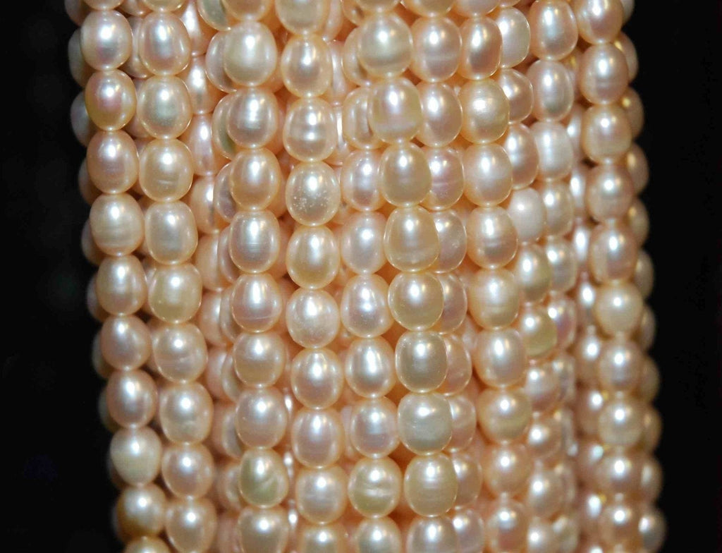 6-7mm AA+ Rice oval Freshwater Pearl Full Strand of Natural Champagne pink color Pearls---15" genuine freshwater pearl----Deal Sale