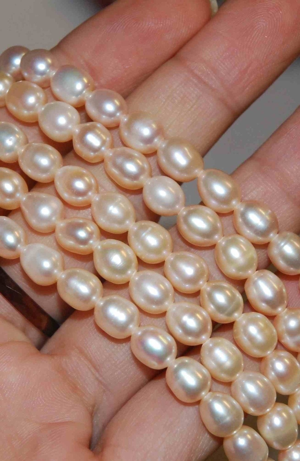 6-7mm AA+ Rice oval Freshwater Pearl Full Strand of Natural Champagne pink color Pearls---15" genuine freshwater pearl----Deal Sale