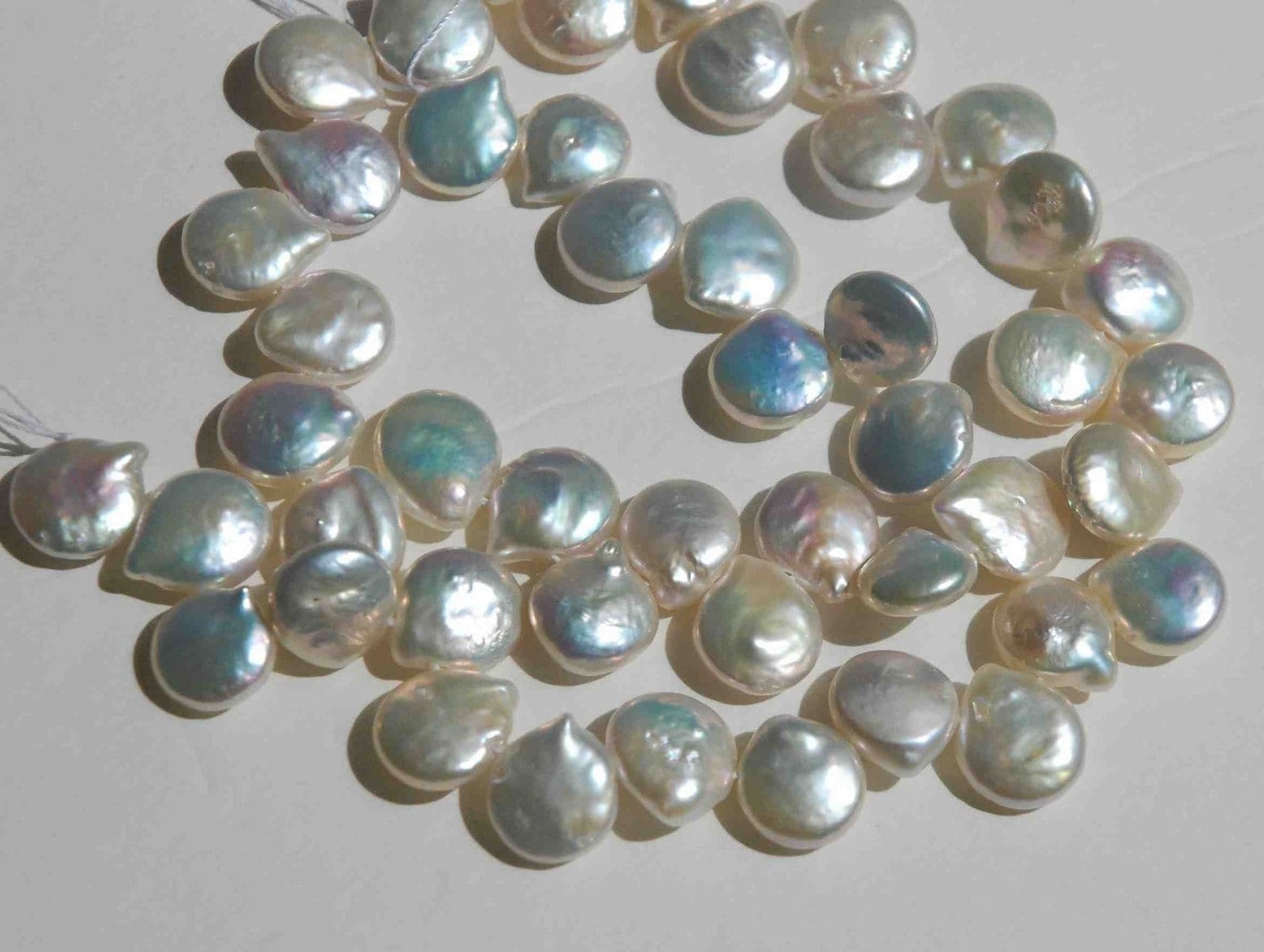 AA+ Top drilled Pearl beads Dancing Ivory White 12-13mm Briolettes Genuine Coin Freshwater Pearl  short strand 10 pc--- promotion sale