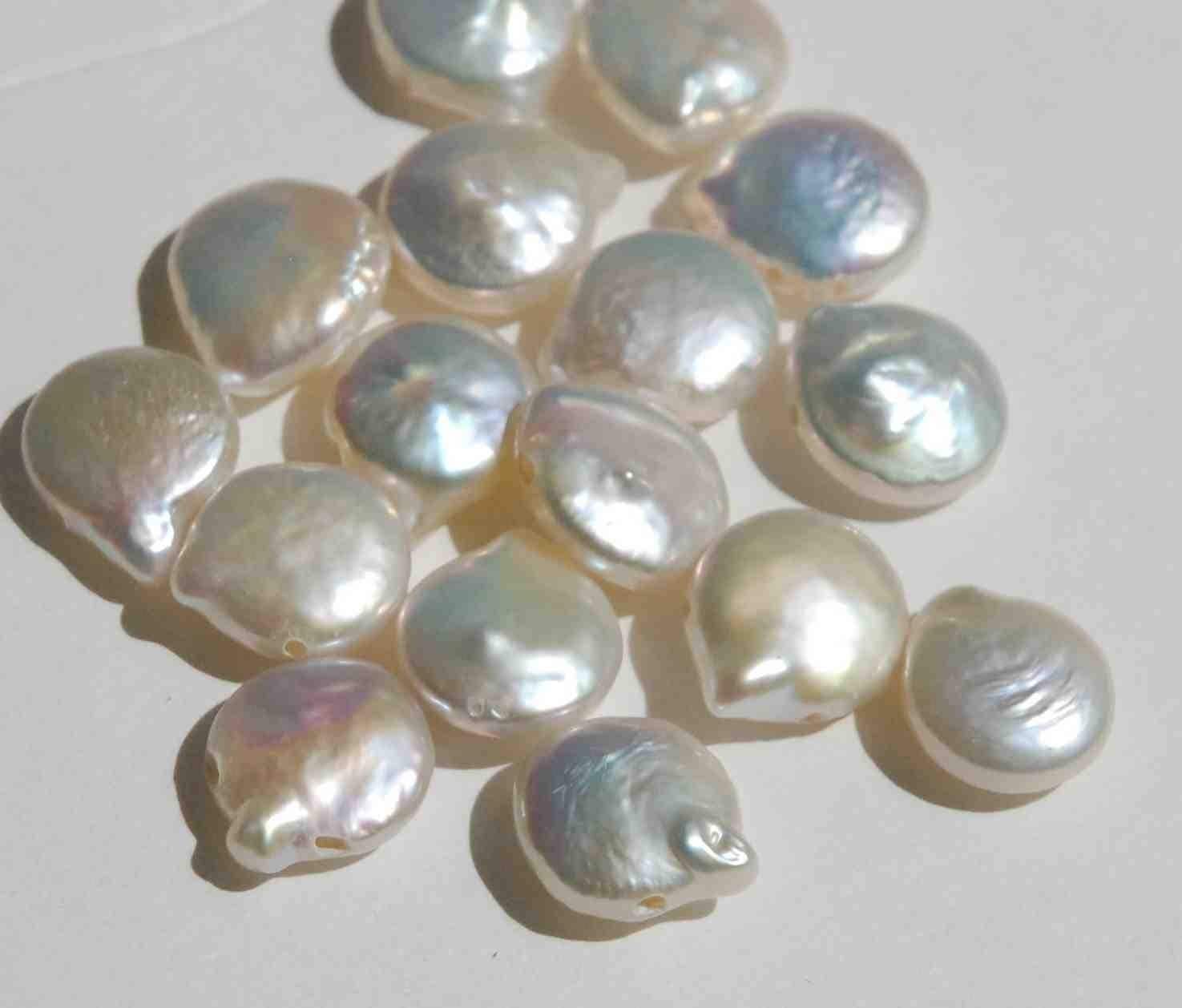 AA+ Top drilled Pearl beads Dancing Ivory White 12-13mm Briolettes Genuine Coin Freshwater Pearl  short strand 10 pc--- promotion sale