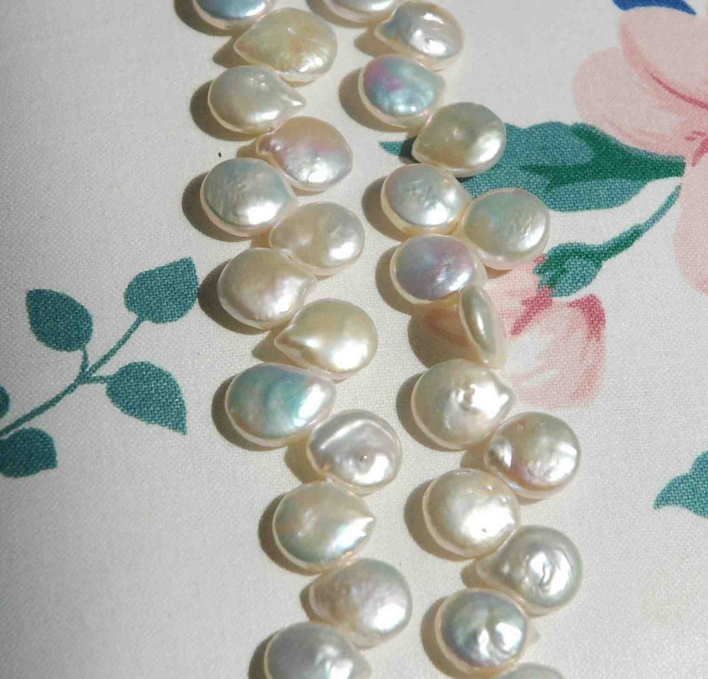 AA+ Top drilled Pearl beads Dancing Ivory White 12-13mm Briolettes Genuine Coin Freshwater Pearl  short strand 10 pc--- promotion sale