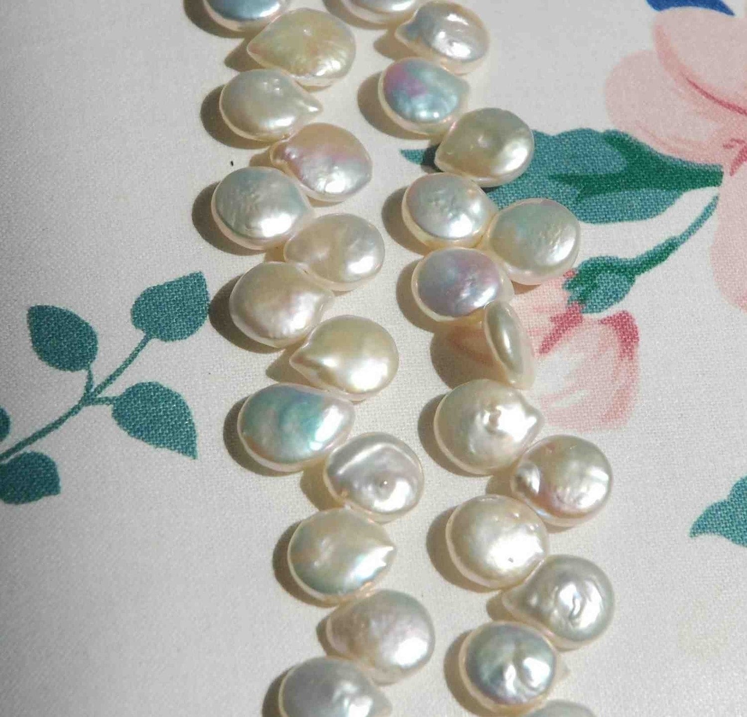 AA+ Top drilled Pearl beads Dancing Ivory White 12-13mm Briolettes Genuine Coin Freshwater Pearl  short strand 10 pc--- promotion sale