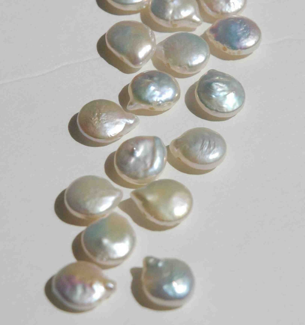 AA+ Top drilled Pearl beads Dancing Ivory White 12-13mm Briolettes Genuine Coin Freshwater Pearl  short strand 10 pc--- promotion sale