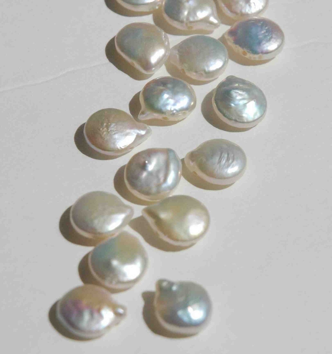 AA+ Top drilled Pearl beads Dancing Ivory White 12-13mm Briolettes Genuine Coin Freshwater Pearl  short strand 10 pc--- promotion sale