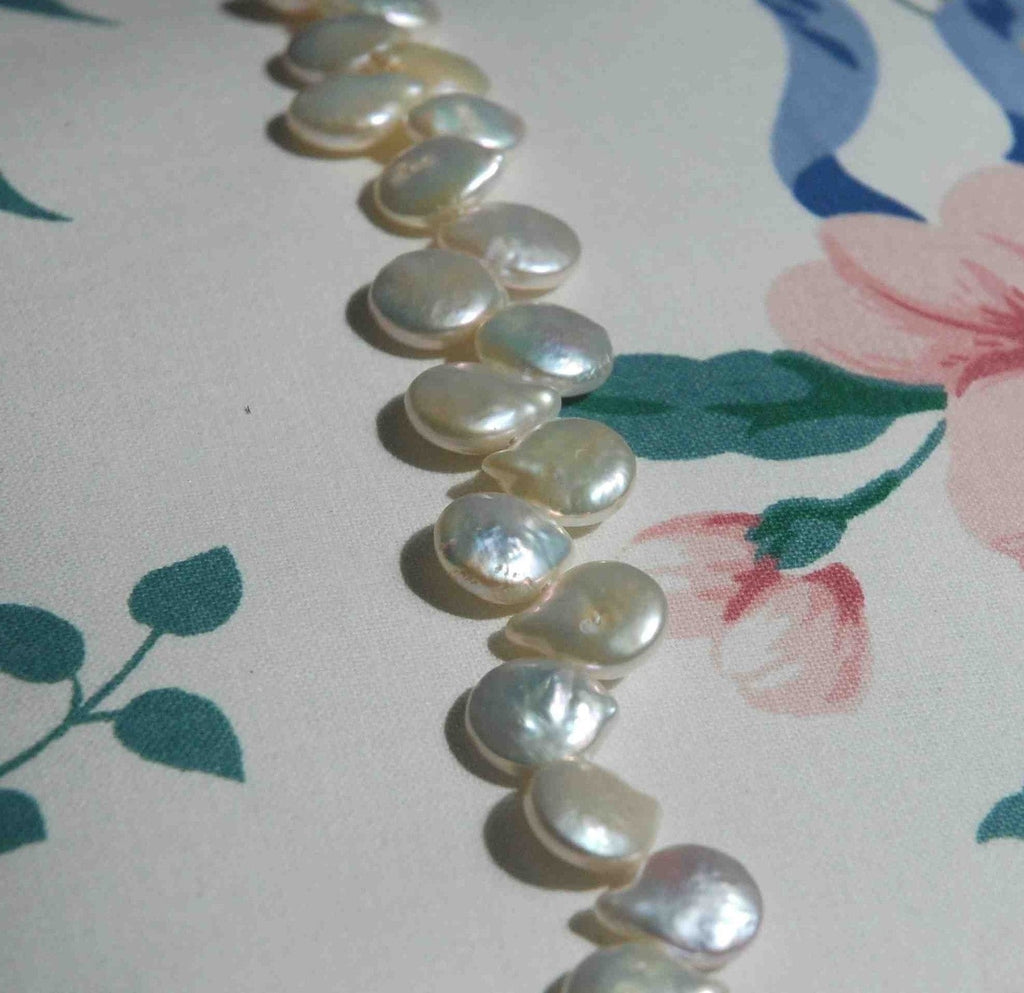 AA+ Top drilled Pearl beads Dancing Ivory White 12-13mm Briolettes Genuine Coin Freshwater Pearl  short strand 10 pc--- promotion sale