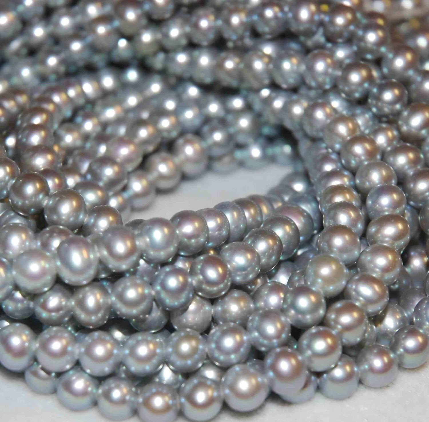 6-6.5mm AAA round potato pearl beads, luster Platinum Silver Genuine Freshwater Pearl 7" 15" strand pearl--32+ pcs loose pearl beads RA001ES