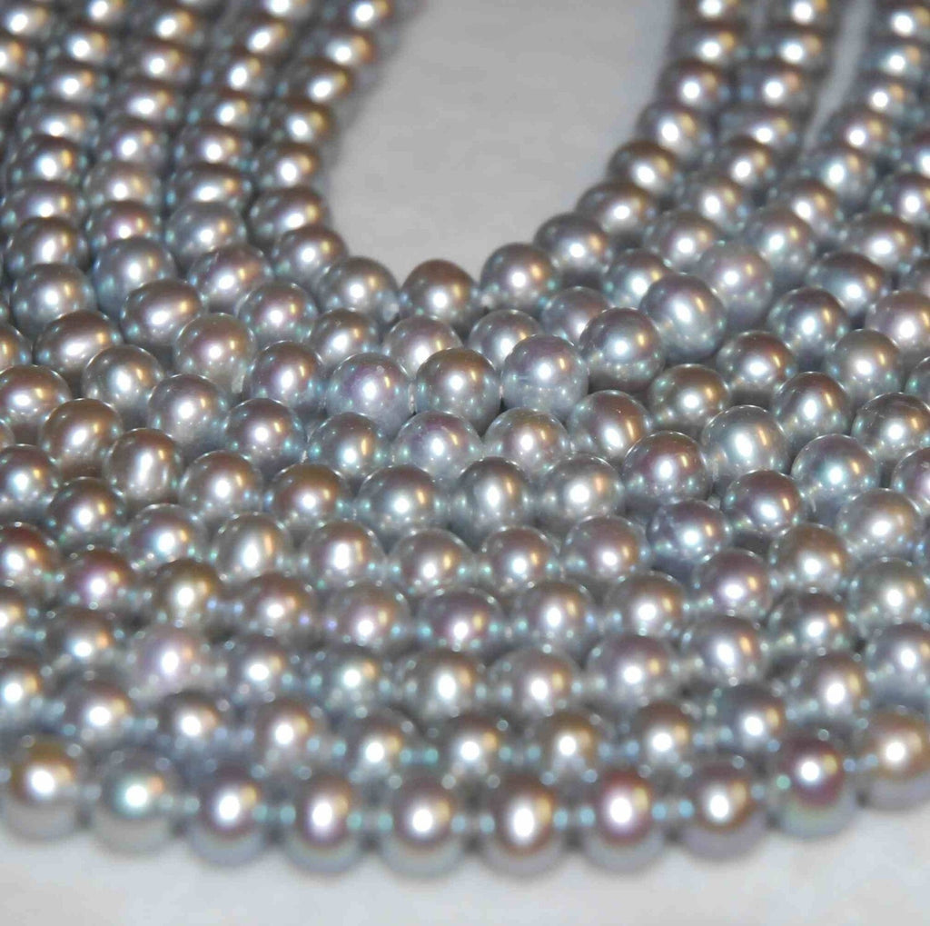 6-6.5mm AAA round potato pearl beads, luster Platinum Silver Genuine Freshwater Pearl 7" 15" strand pearl--32+ pcs loose pearl beads RA001ES
