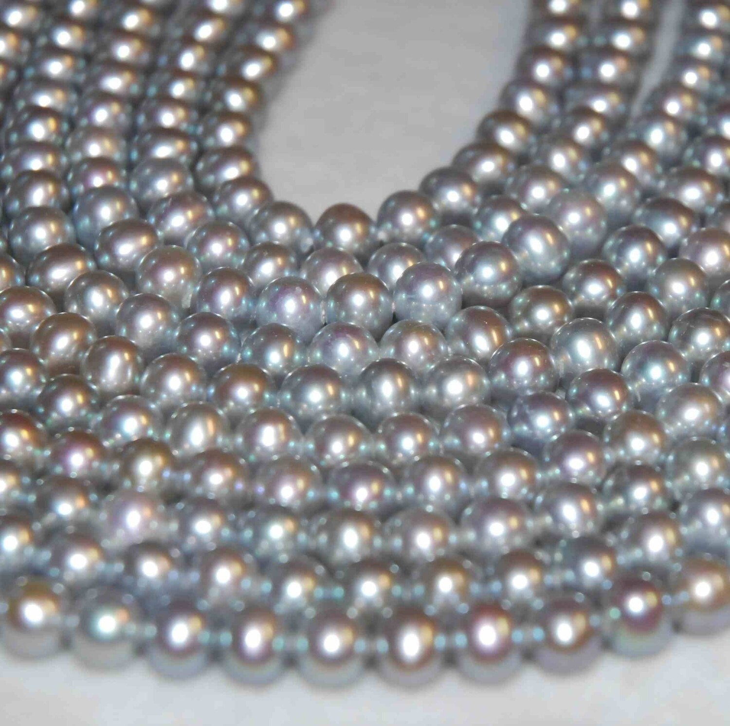 6-6.5mm AAA round potato pearl beads, luster Platinum Silver Genuine Freshwater Pearl 7" 15" strand pearl--32+ pcs loose pearl beads RA001ES