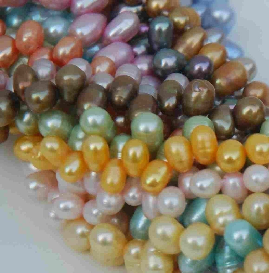 Top Drilled Dancing Pearl Freshwater Pearl vintage olive green 5X8mm briolette tear drop pearl beads full strand 15" #DR3101