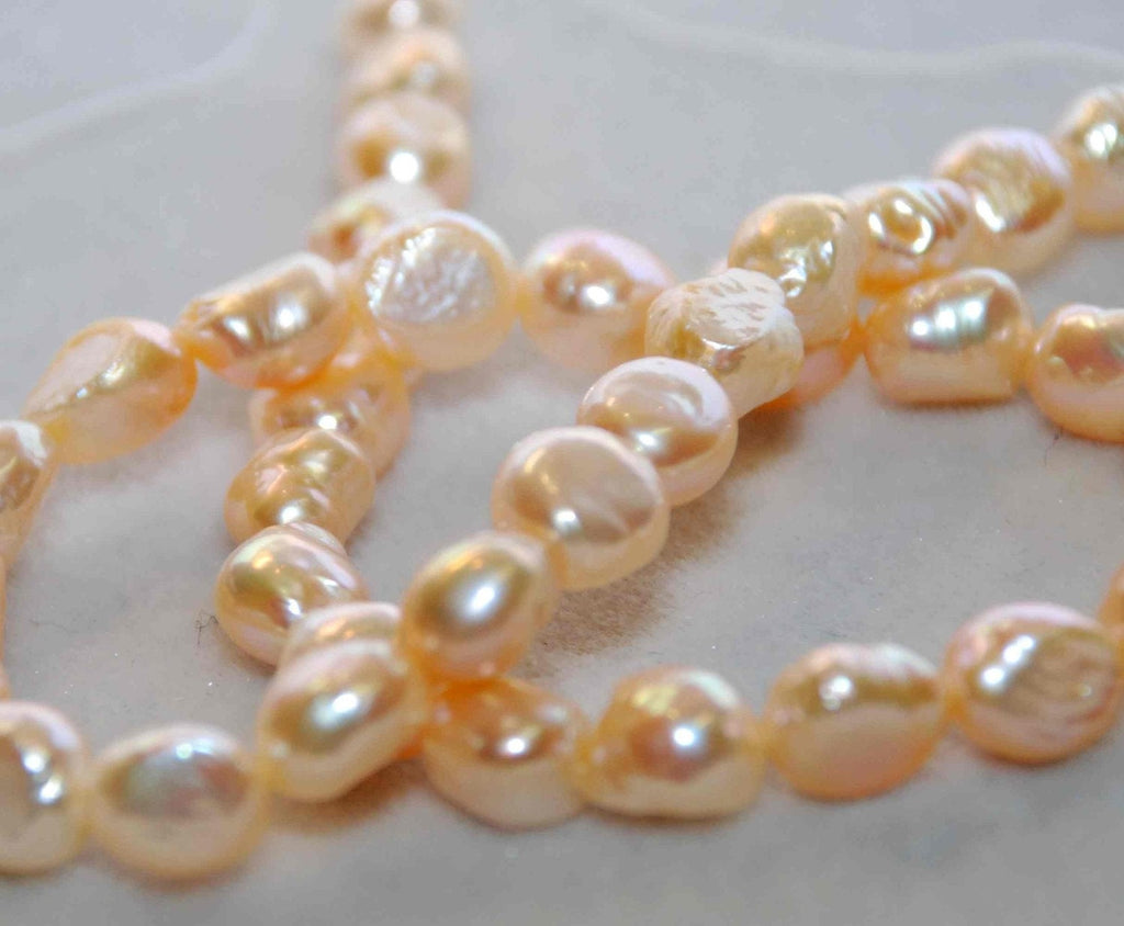 AA+ 9-11mm Baroque freshwater Pearl, Natural Peach champagne pink color genuine pearl beads ---half strand genuine pearl---Sale