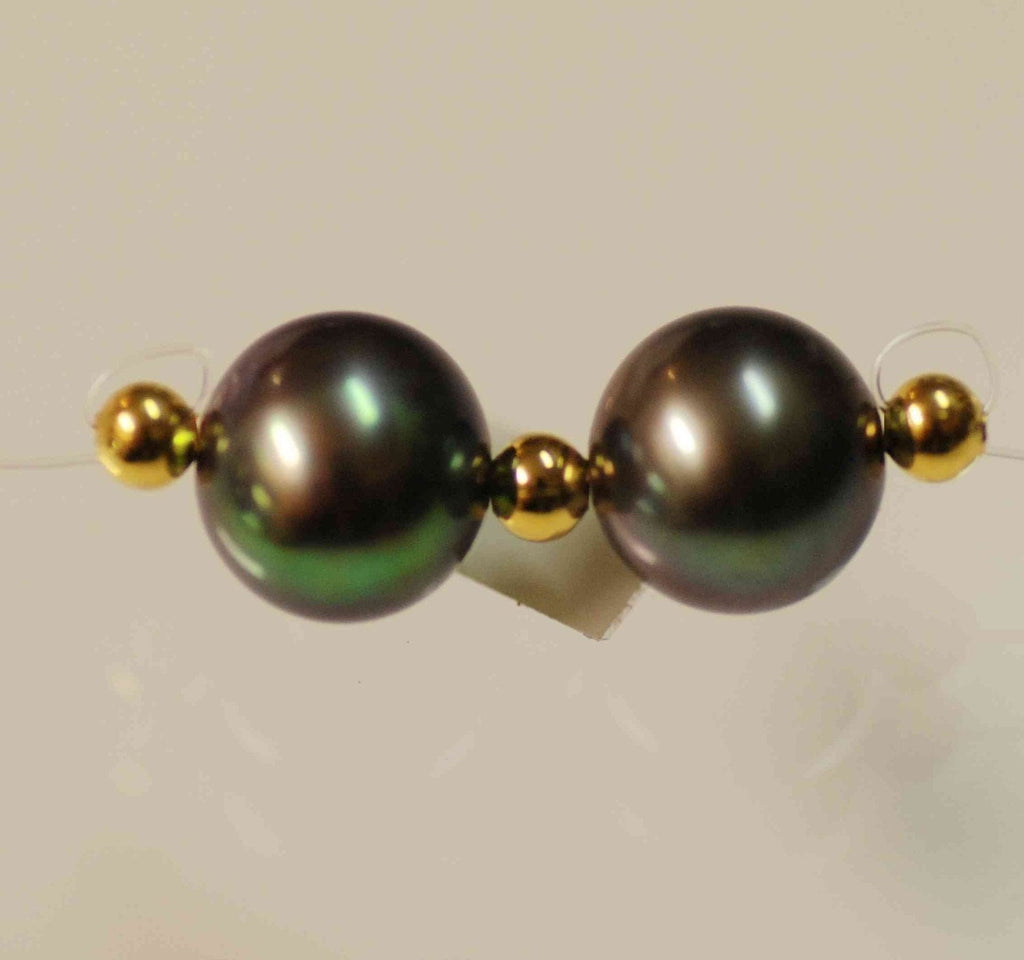 Genuine Tahiti Peacock Black Freshwater Pearl-----8mm round potato AAA quality--sale as mateched pair AAA