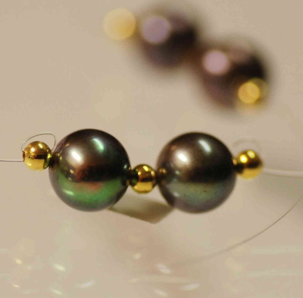 Genuine Tahiti Peacock Black Freshwater Pearl-----8mm round potato AAA quality--sale as mateched pair AAA