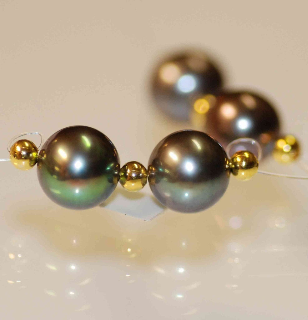 Genuine Tahiti Peacock Black Freshwater Pearl-----8mm round potato AAA quality--sale as mateched pair AAA