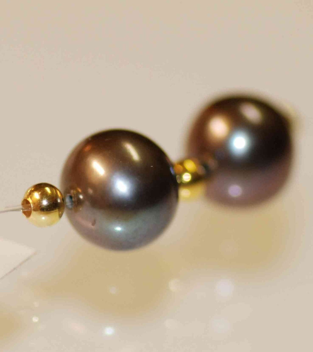 Genuine Tahiti Peacock Black Freshwater Pearl-----8mm round potato AAA quality--sale as mateched pair AAA