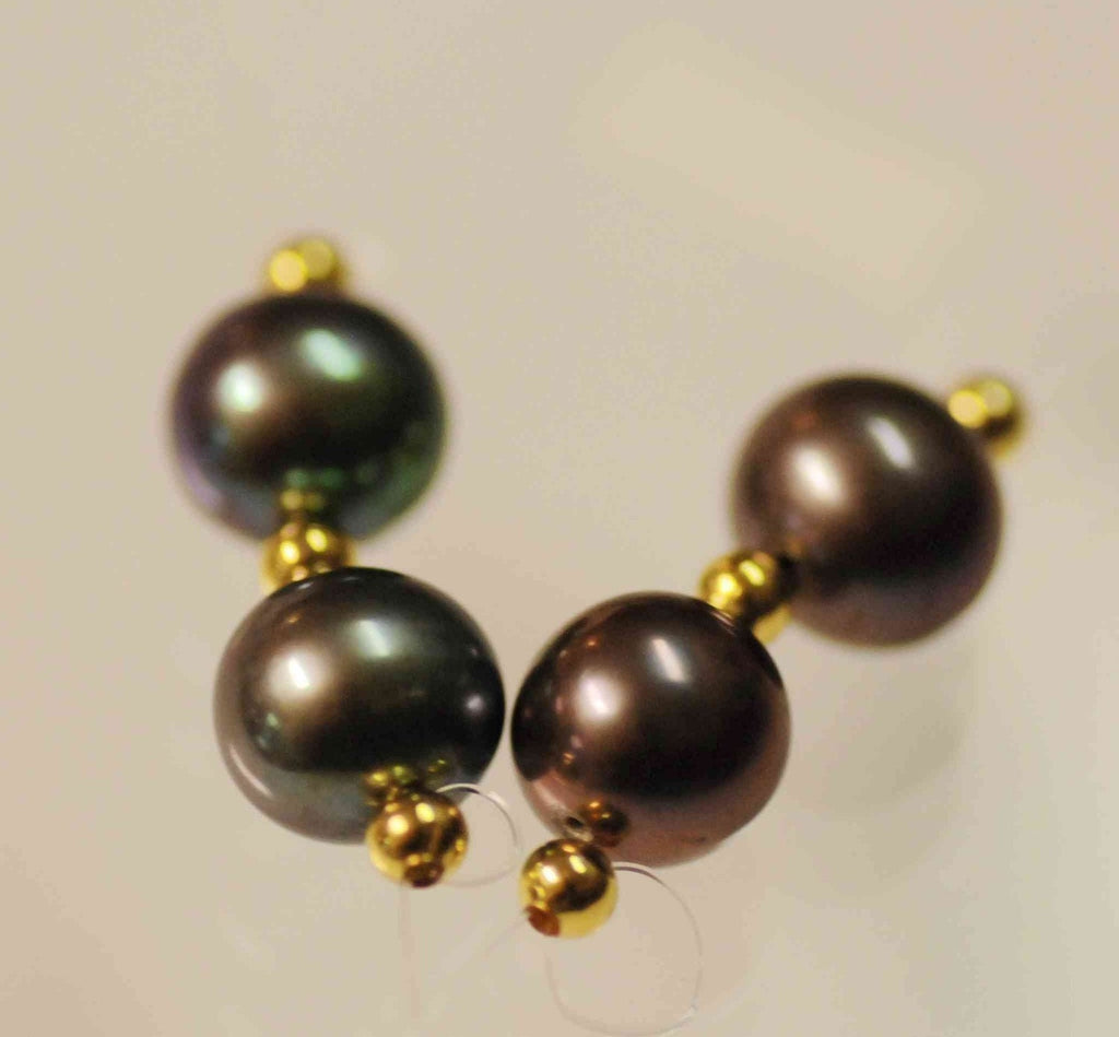 Genuine Tahiti Peacock Black Freshwater Pearl-----8mm round potato AAA quality--sale as mateched pair AAA