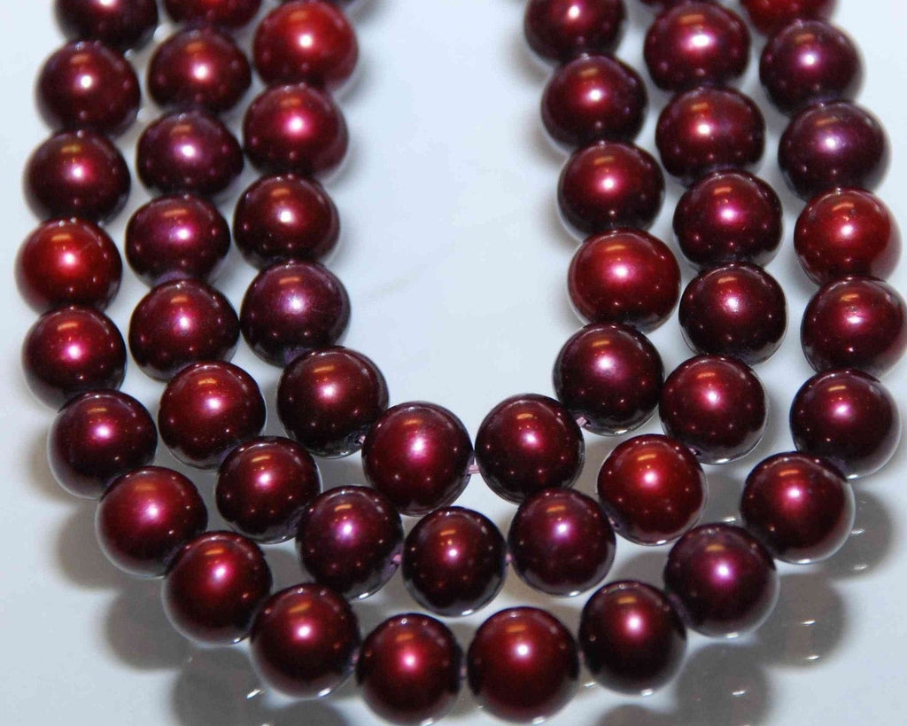 7-7.5mm AA Round Potato --Burgundy Red Genuine Freshwater Pearl-----12 pcs