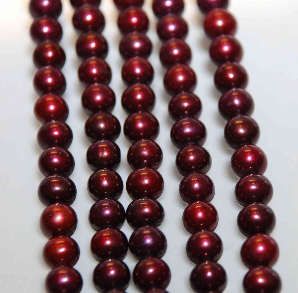 7-7.5mm AA Round Potato --Burgundy Red Genuine Freshwater Pearl-----12 pcs