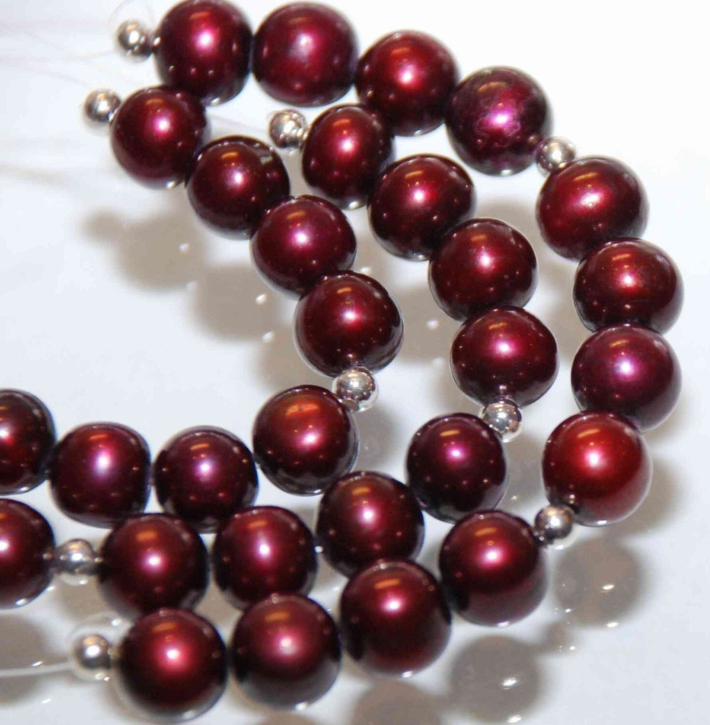 7-7.5mm AA Round Potato --Burgundy Red Genuine Freshwater Pearl-----12 pcs