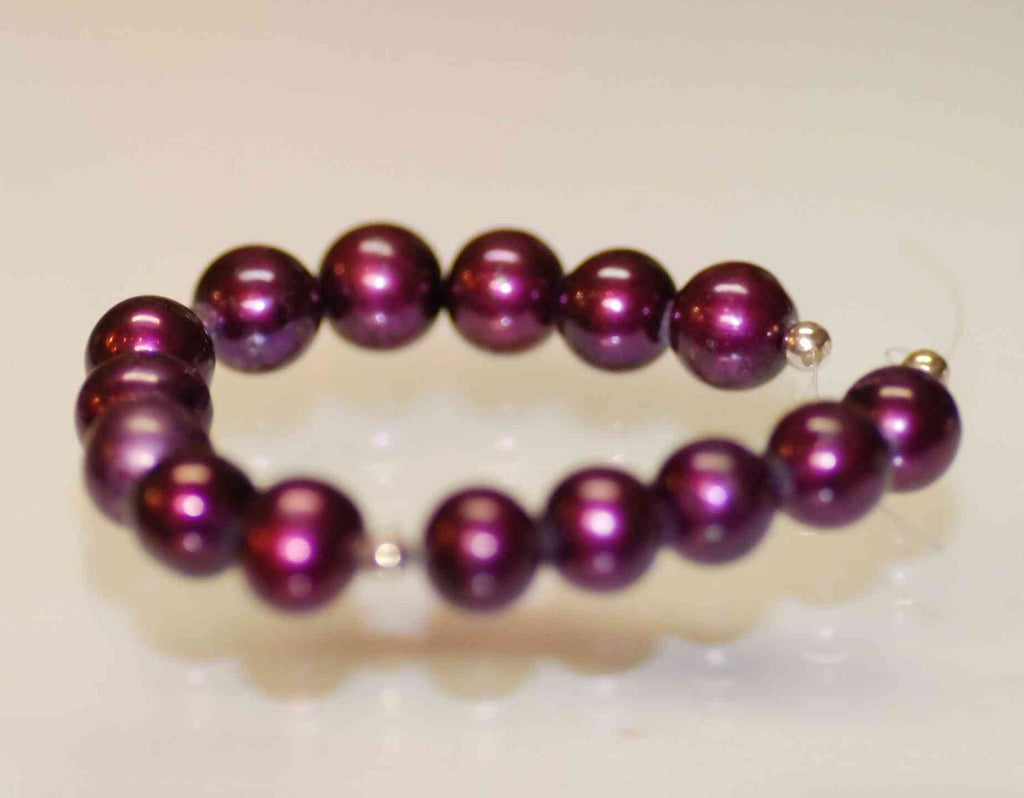 7-7.5mm AA+ Mulberry Purple Genuine Freshwater Pearl, round potato  short strand--15 pcs loose pearl beads for DIY ---R1001