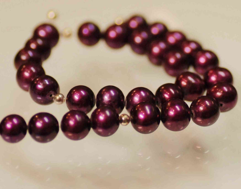 7-7.5mm AA+ Mulberry Purple Genuine Freshwater Pearl, round potato  short strand--15 pcs loose pearl beads for DIY ---R1001