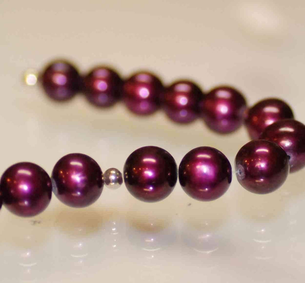 7-7.5mm AA+ Mulberry Purple Genuine Freshwater Pearl, round potato  short strand--15 pcs loose pearl beads for DIY ---R1001