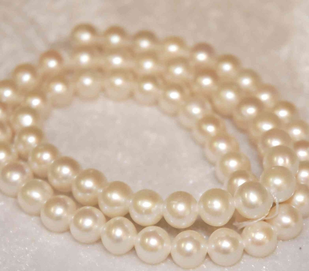 AA+ 7mm Round Ivory White Genuine Freshwater pear, luster 1/3 strand 20pc loose pearl beads----good for any design
