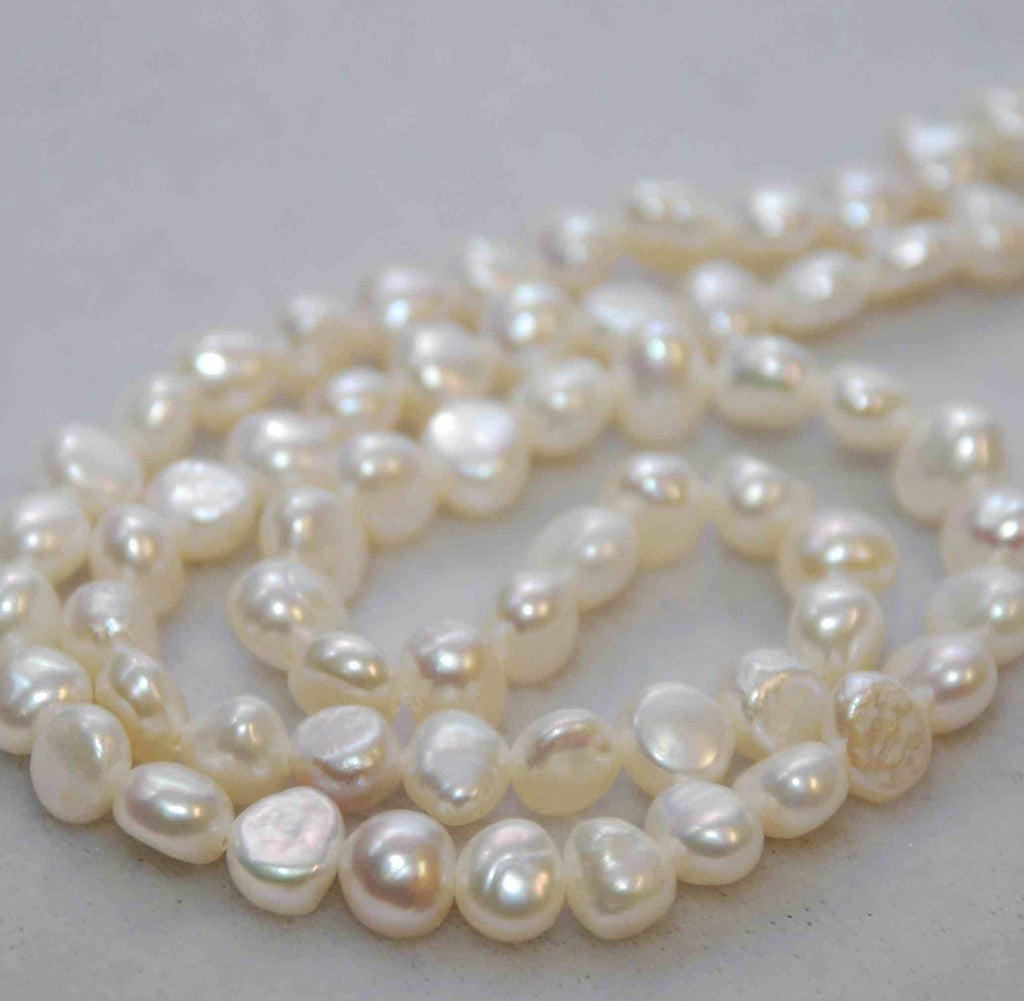 AAA 8mm Corn nugget Pearl Freshwater Pearl ivory white baroque pearl pebble well smooth beads 15.5" full strand  50+ pieces pearl #008A
