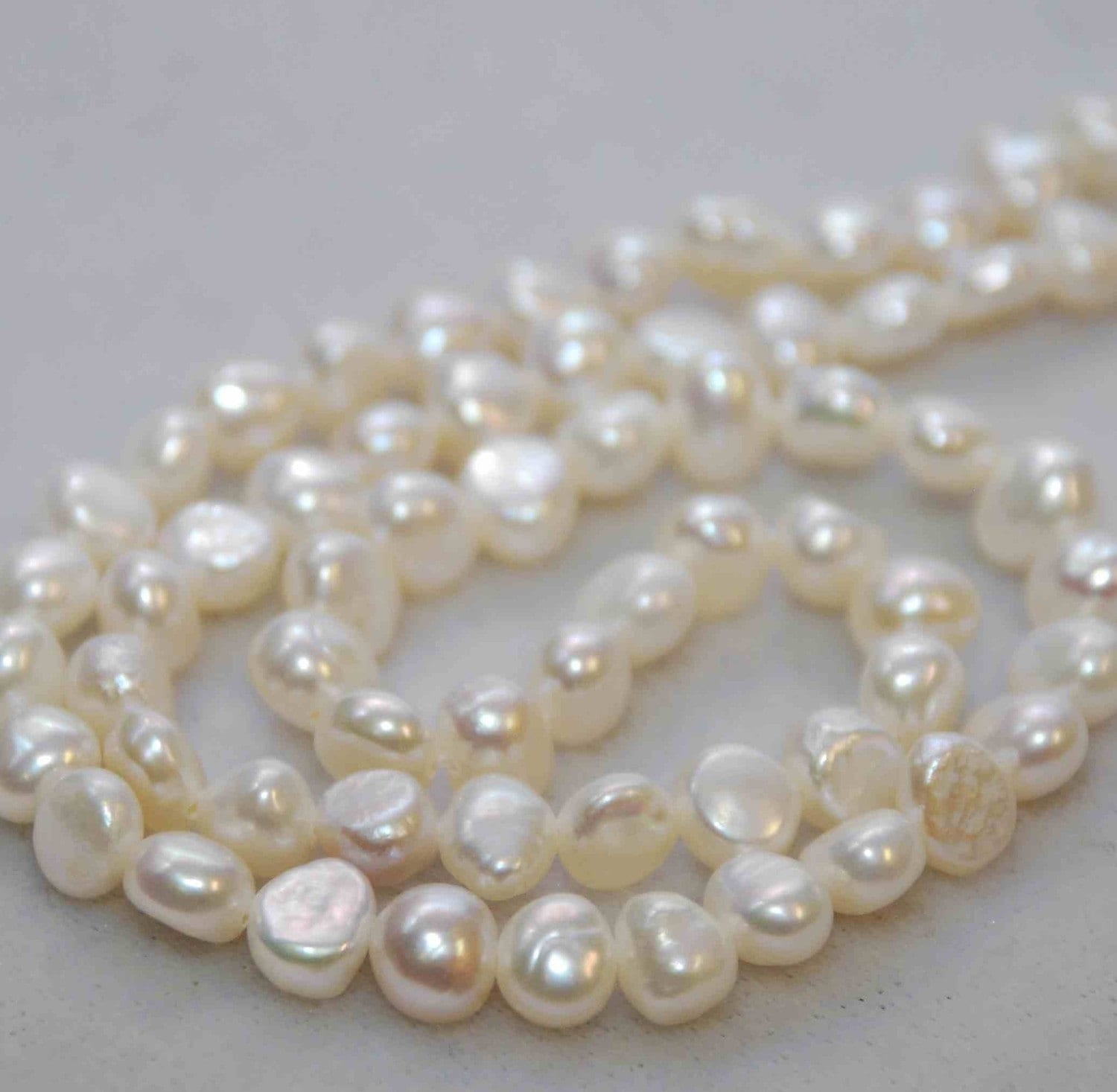 AAA 8mm Corn nugget Pearl Freshwater Pearl ivory white baroque pearl pebble well smooth beads 15.5" full strand  50+ pieces pearl #008A